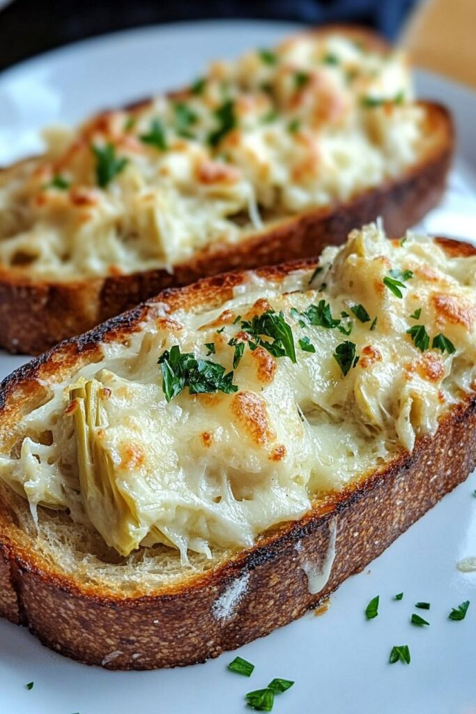 Parmesan Crab and Artichoke Sourdough Toast
