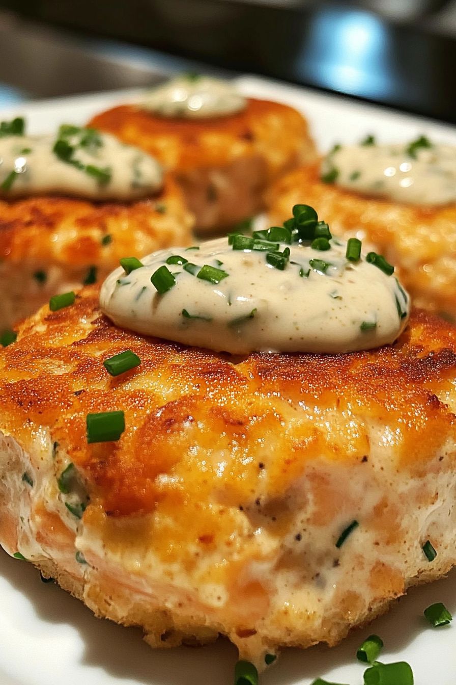 Salmon Cakes with Chive and Garlic Sauce