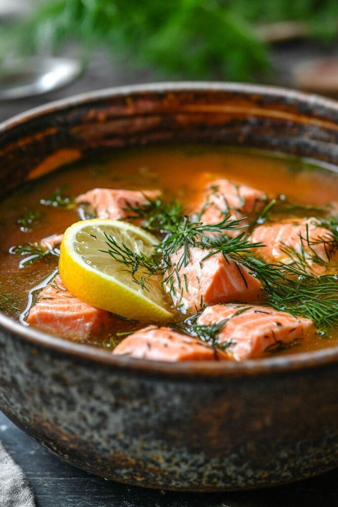 Salmon Soup with Lemon and Dill
